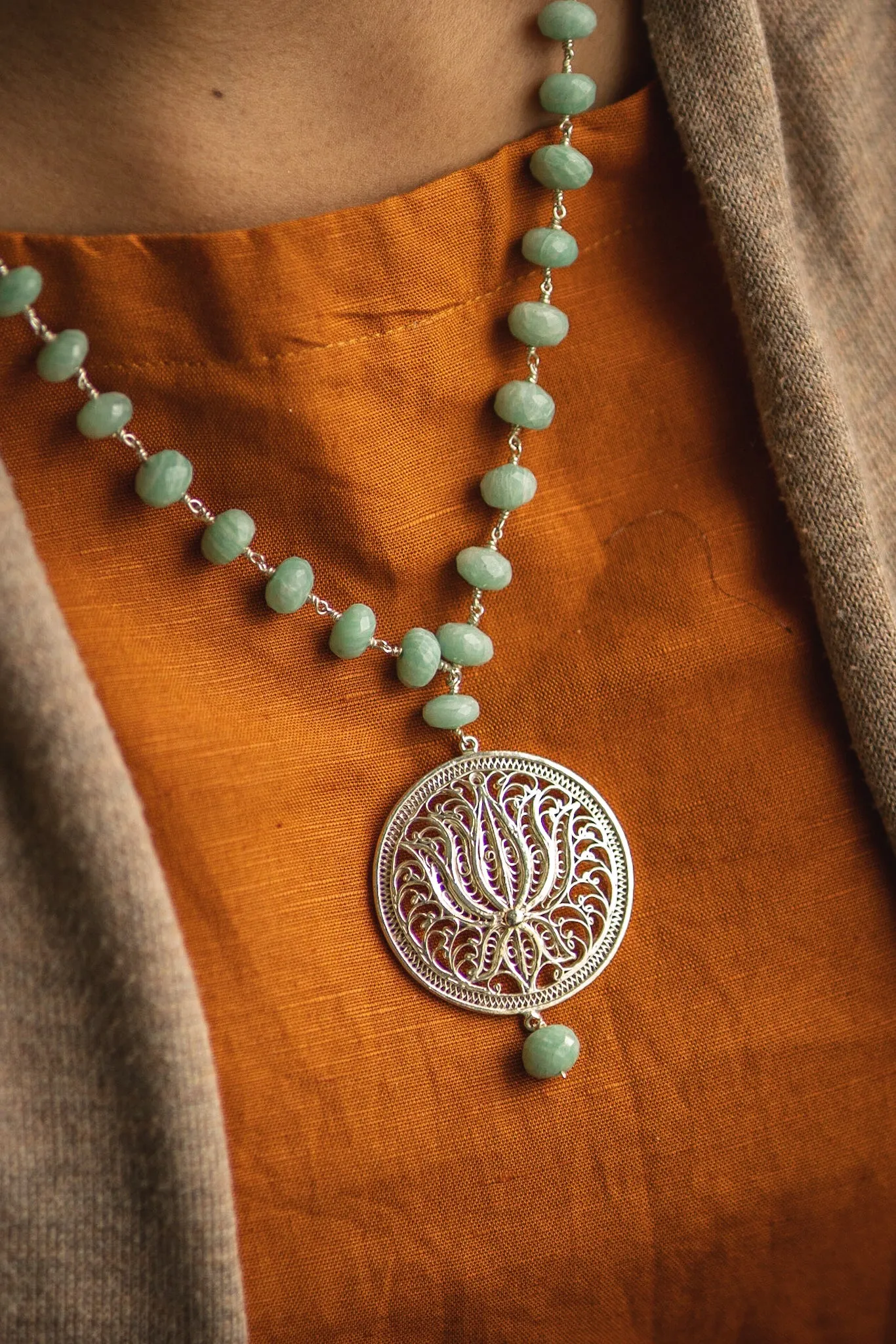 Lotus In My Awakening Necklace On Blue Opal