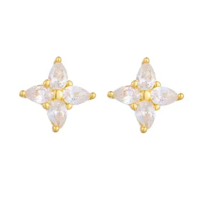 Marquise Shape Zircon Four Leaf Clover Silver Stud Earrings