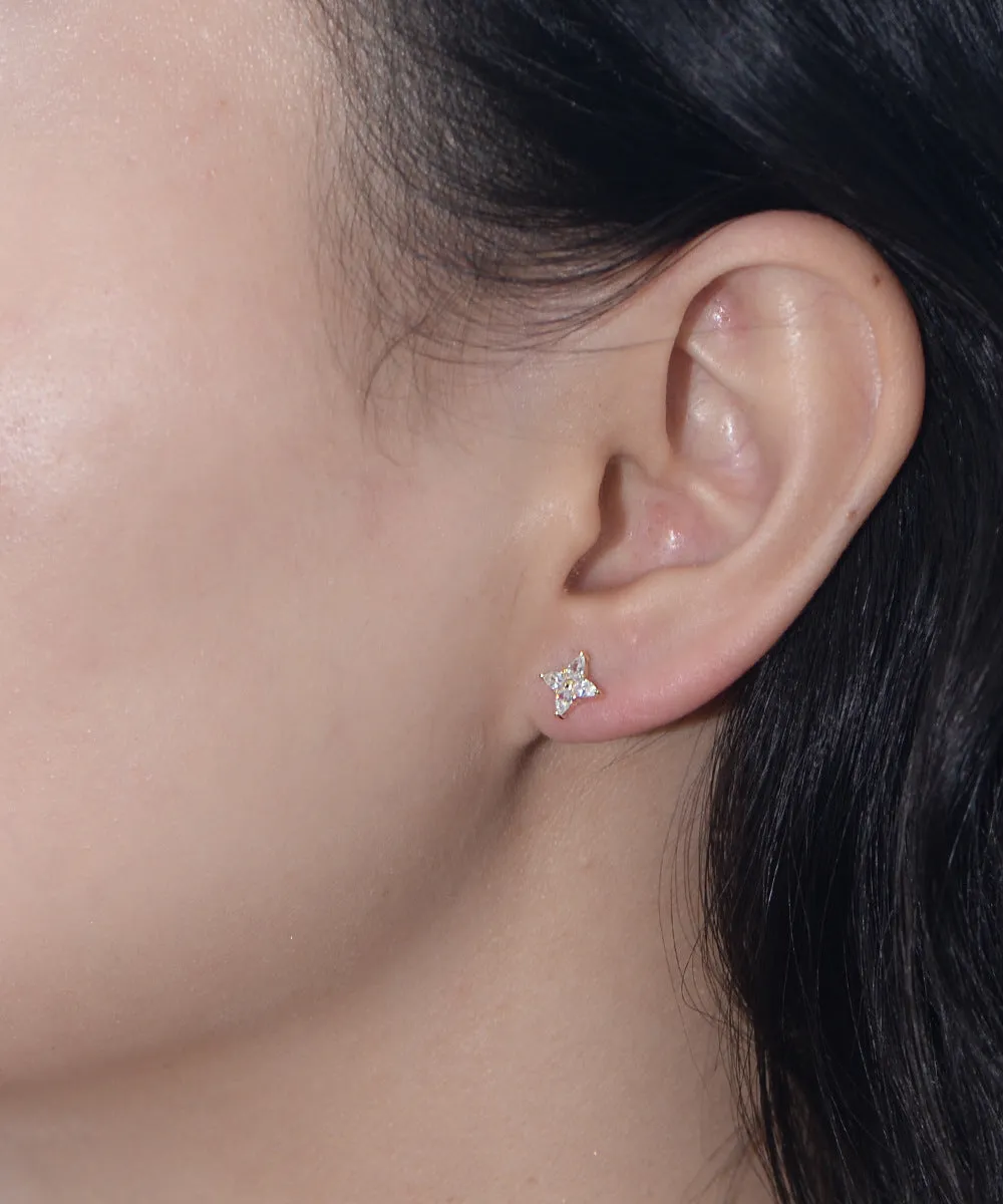 Marquise Shape Zircon Four Leaf Clover Silver Stud Earrings