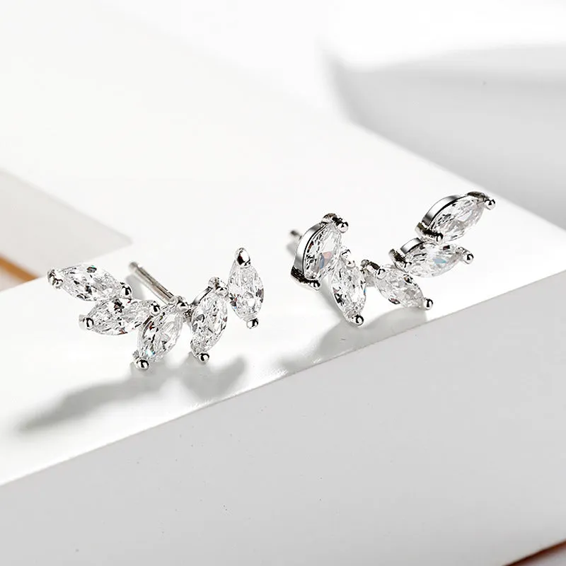 Marquise Shape Zircon Leaves Studs Earrings for Women