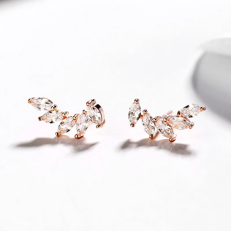 Marquise Shape Zircon Leaves Studs Earrings for Women