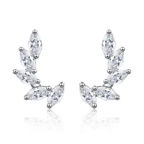 Marquise Shape Zircon Leaves Studs Earrings for Women