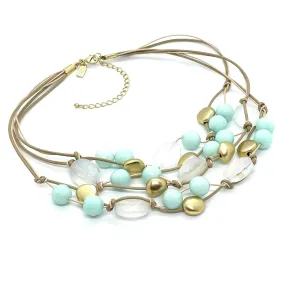 Matte White Crystal And Aqua Jade Torsade Necklace