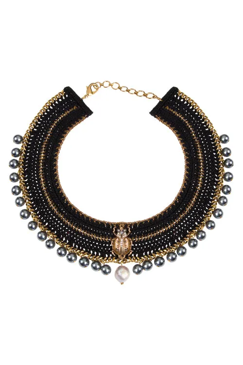 Mayabazaar 'Statement' Crochet Rhino Beetle Collar Necklace