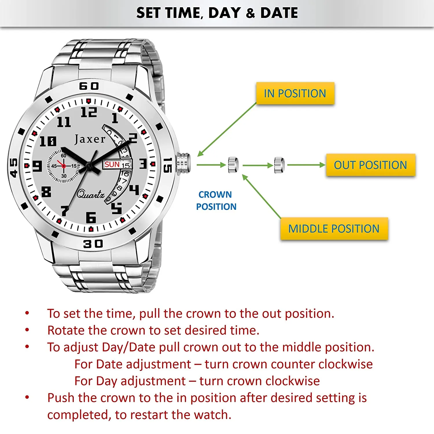 Men's Grey Dial Analogue Watch with Day/Date Function and Steel Chain - JXRM2157