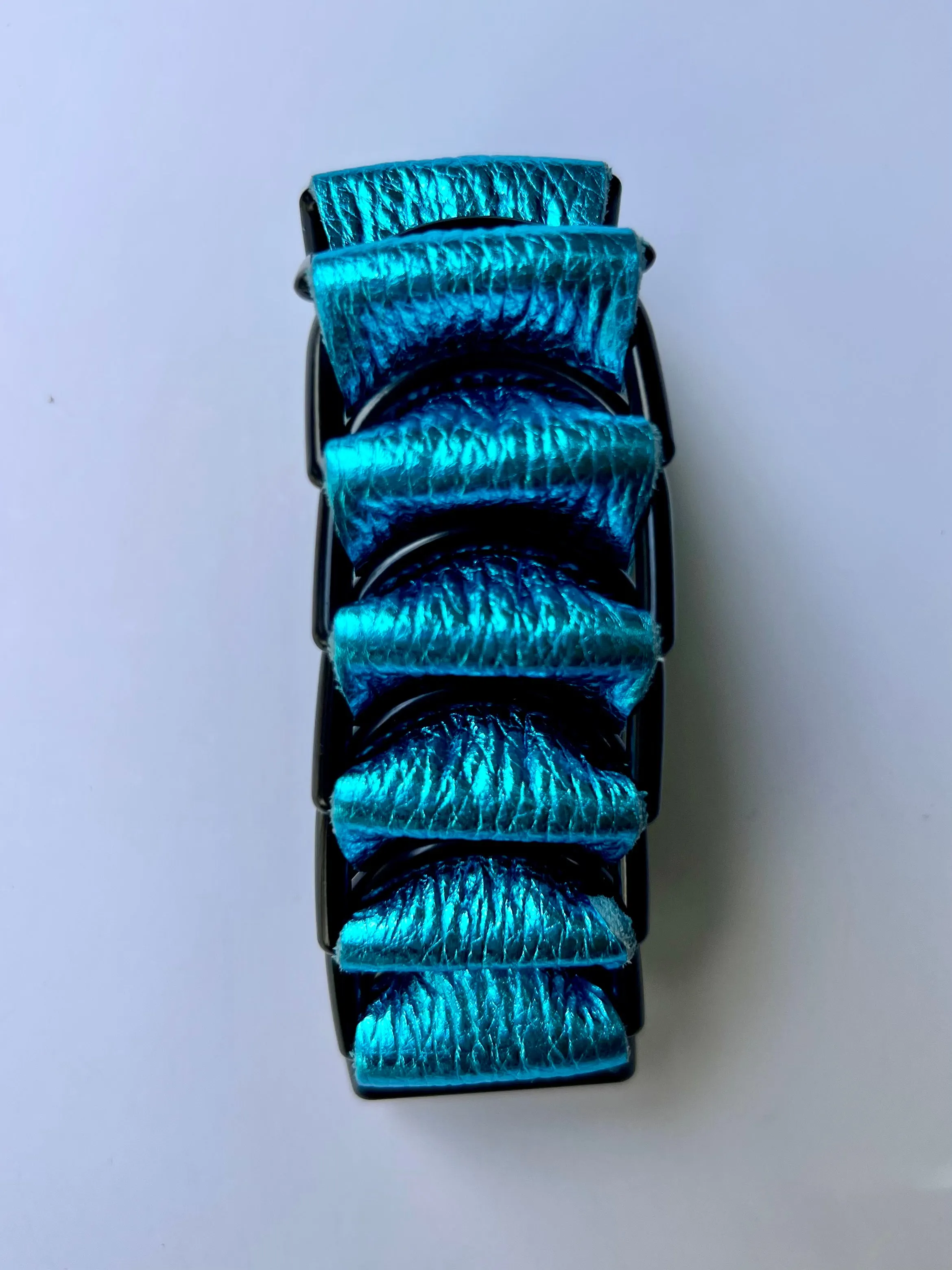 Metallic Turquoise Leather Woven Cuff
