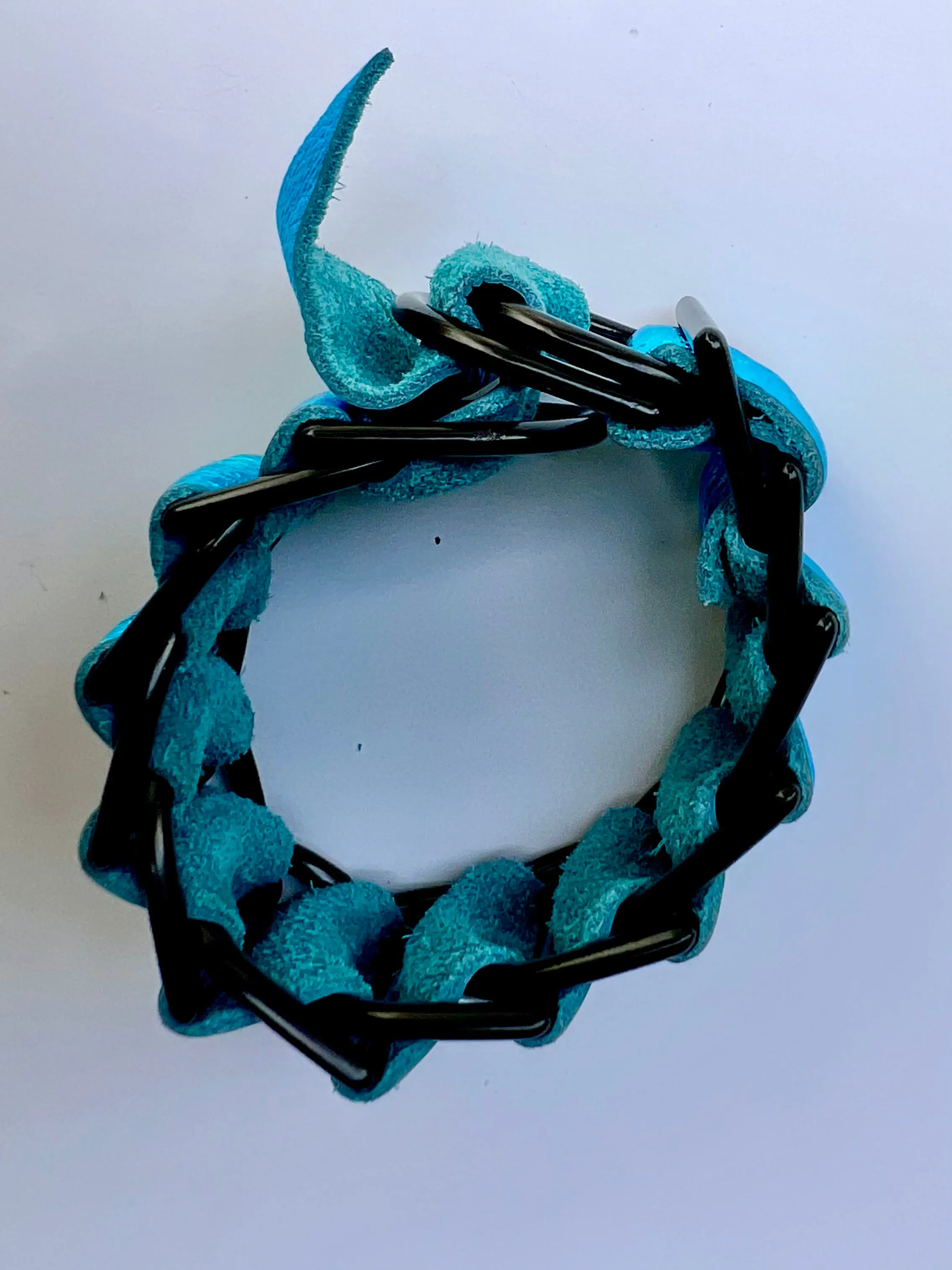 Metallic Turquoise Leather Woven Cuff