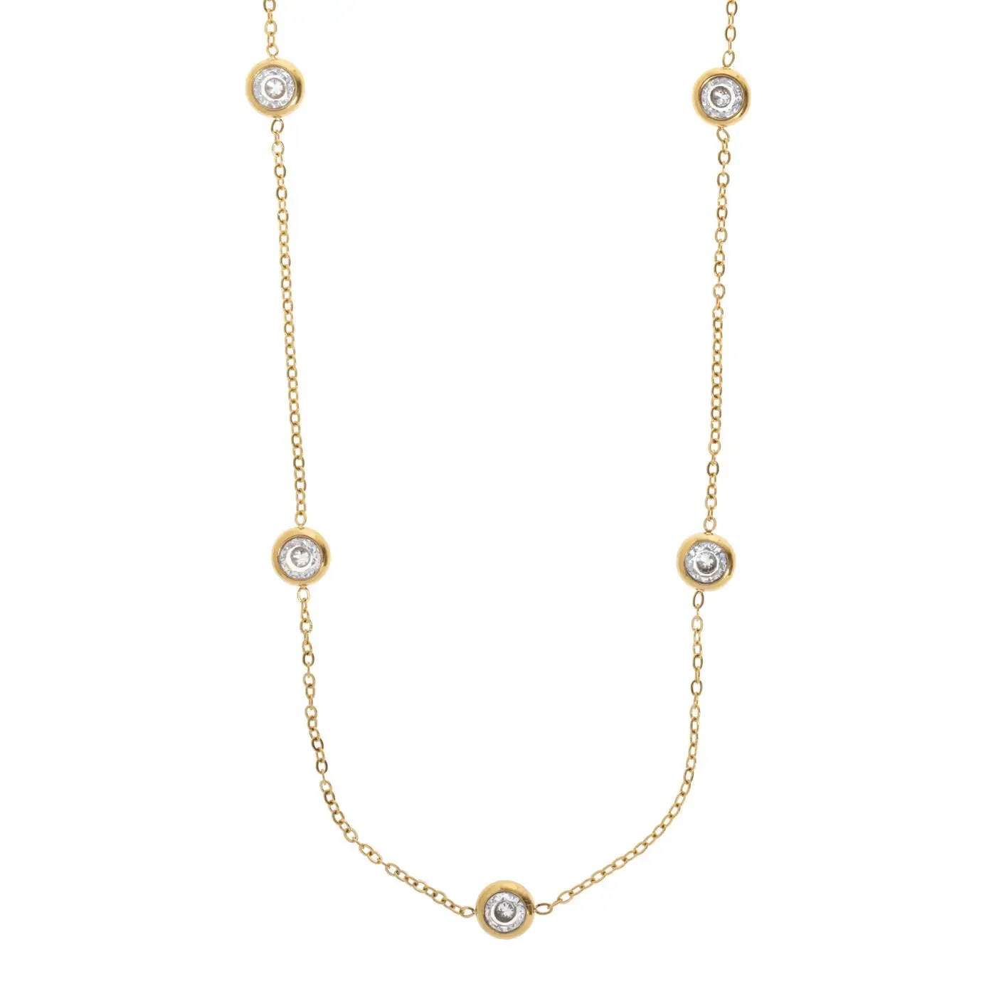 Michelle - Necklace with Gold Dipped Crystals Stainless Steel