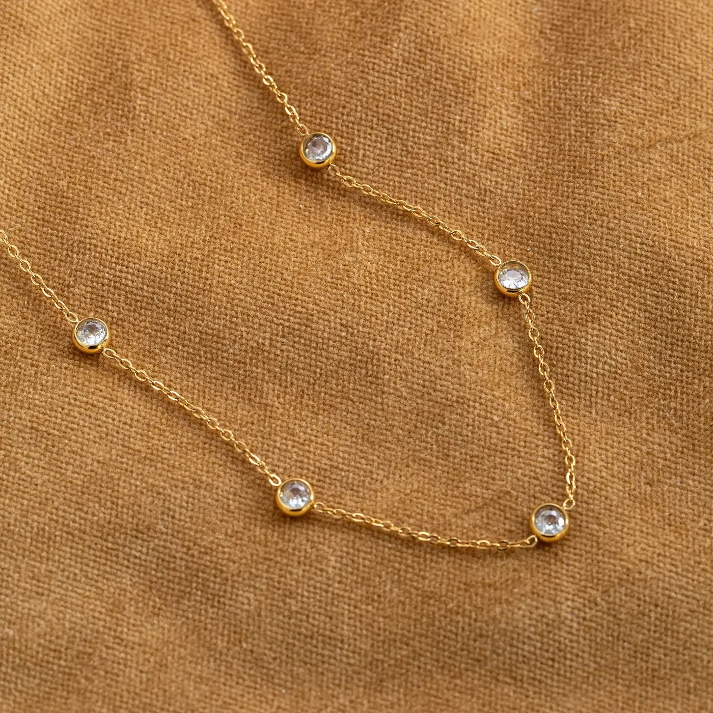 Michelle - Necklace with Gold Dipped Crystals Stainless Steel
