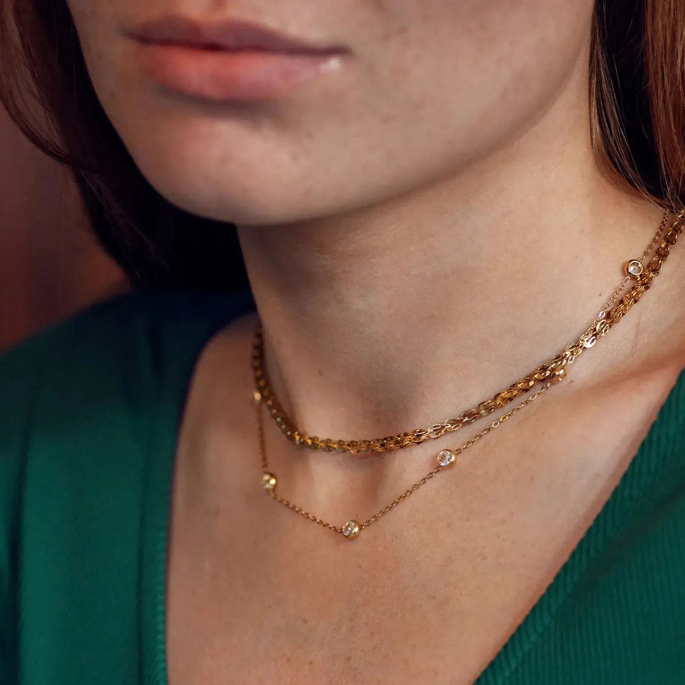 Michelle - Necklace with Gold Dipped Crystals Stainless Steel