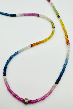 MINI RAINBOW SAPPHIRE NECKLACE DOUBLE DIAMOND BEAD