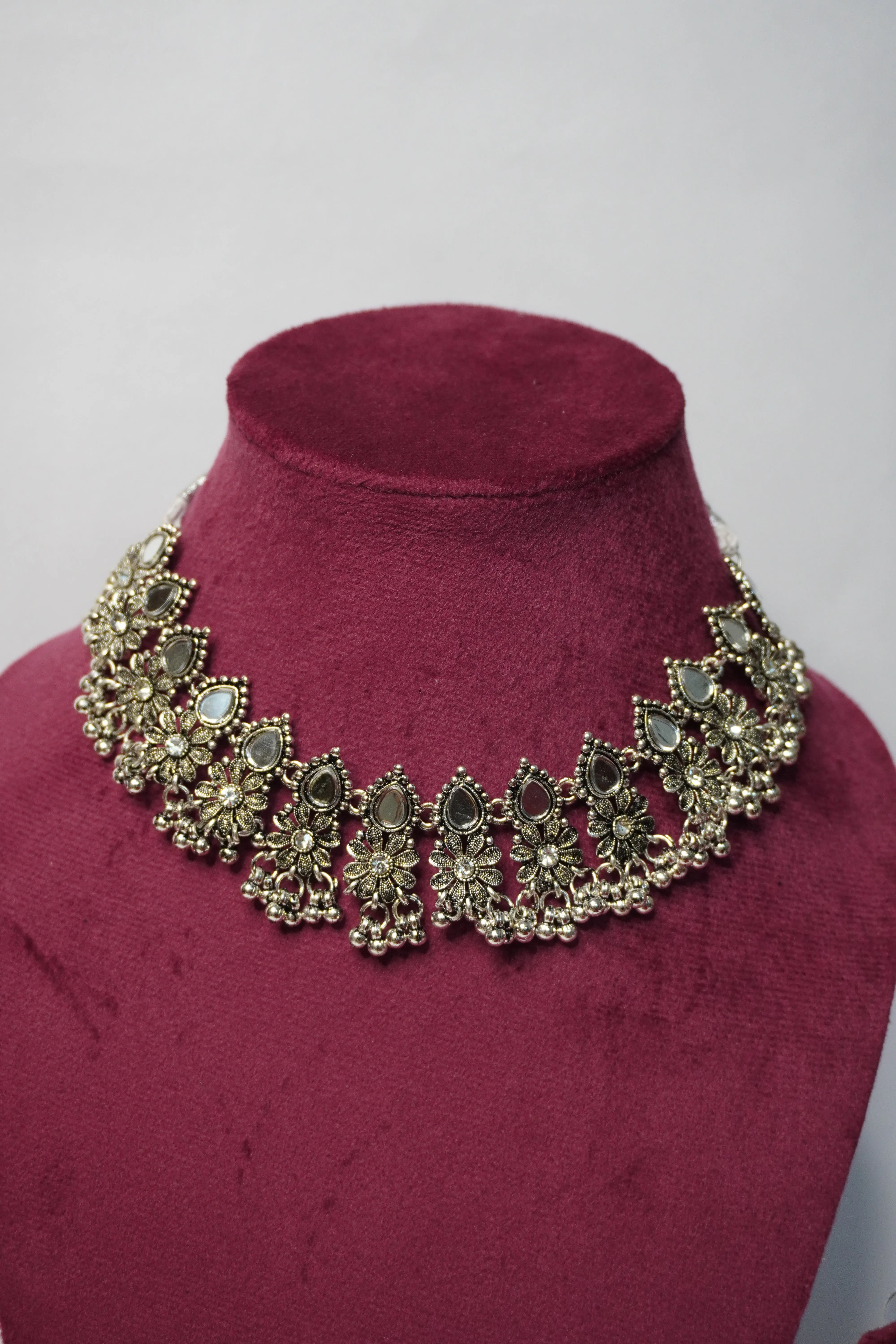 Mirror work Oxidised Necklace with Earring