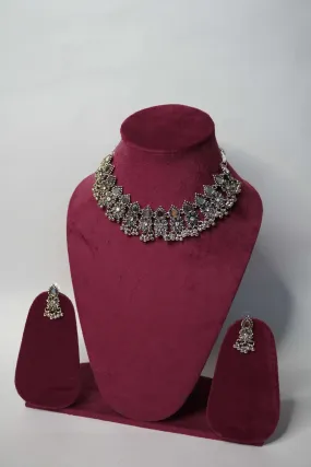 Mirror work Oxidised Necklace with Earring