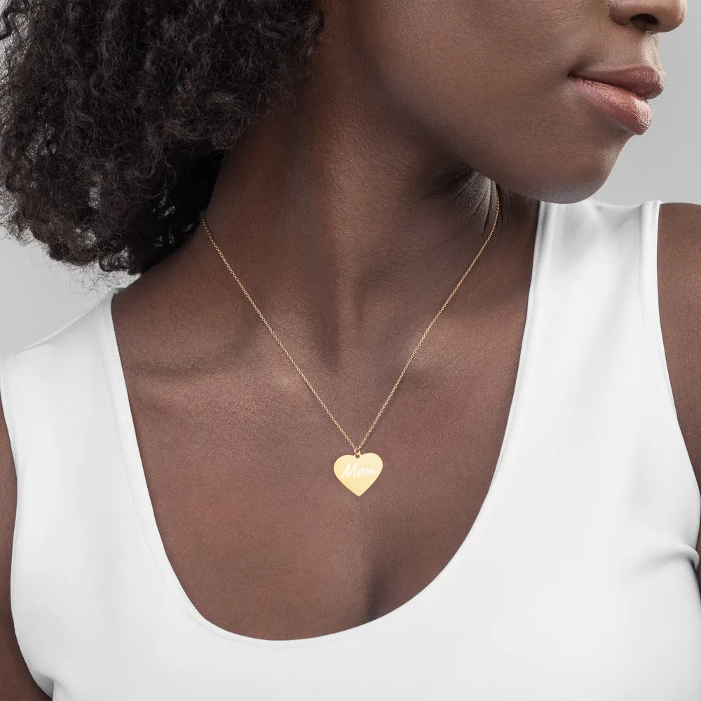 Mom Engraved Heart Necklace