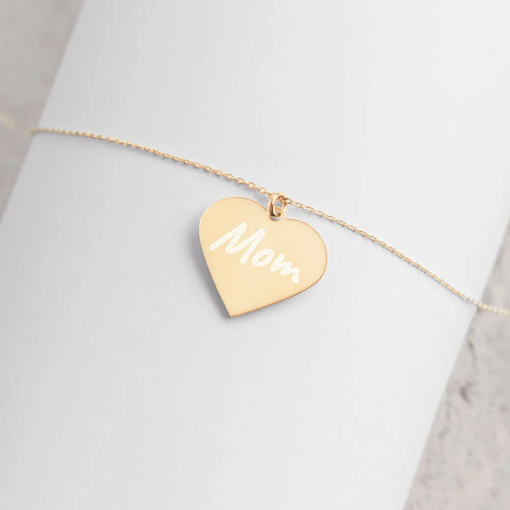 Mom Engraved Heart Necklace