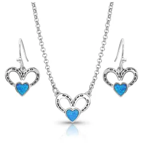 Montana Silversmiths Horseshoes on My Opal Heart Jewelry Set