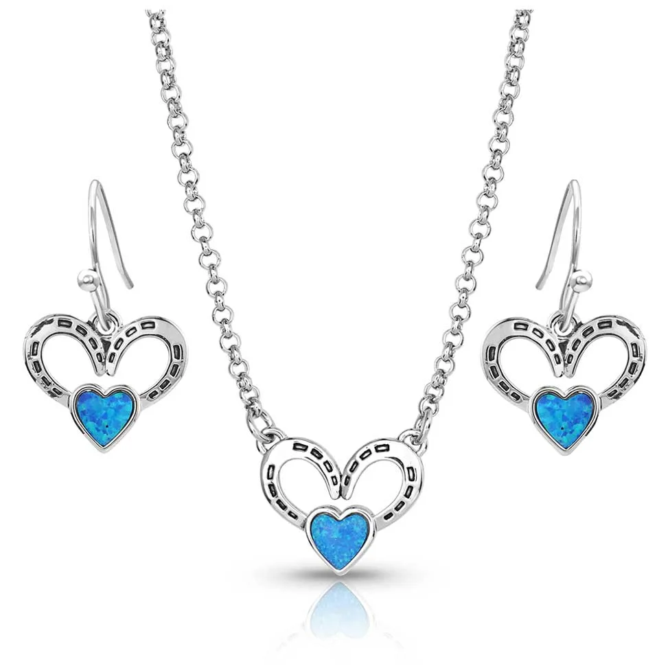 Montana Silversmiths Horseshoes on My Opal Heart Jewelry Set
