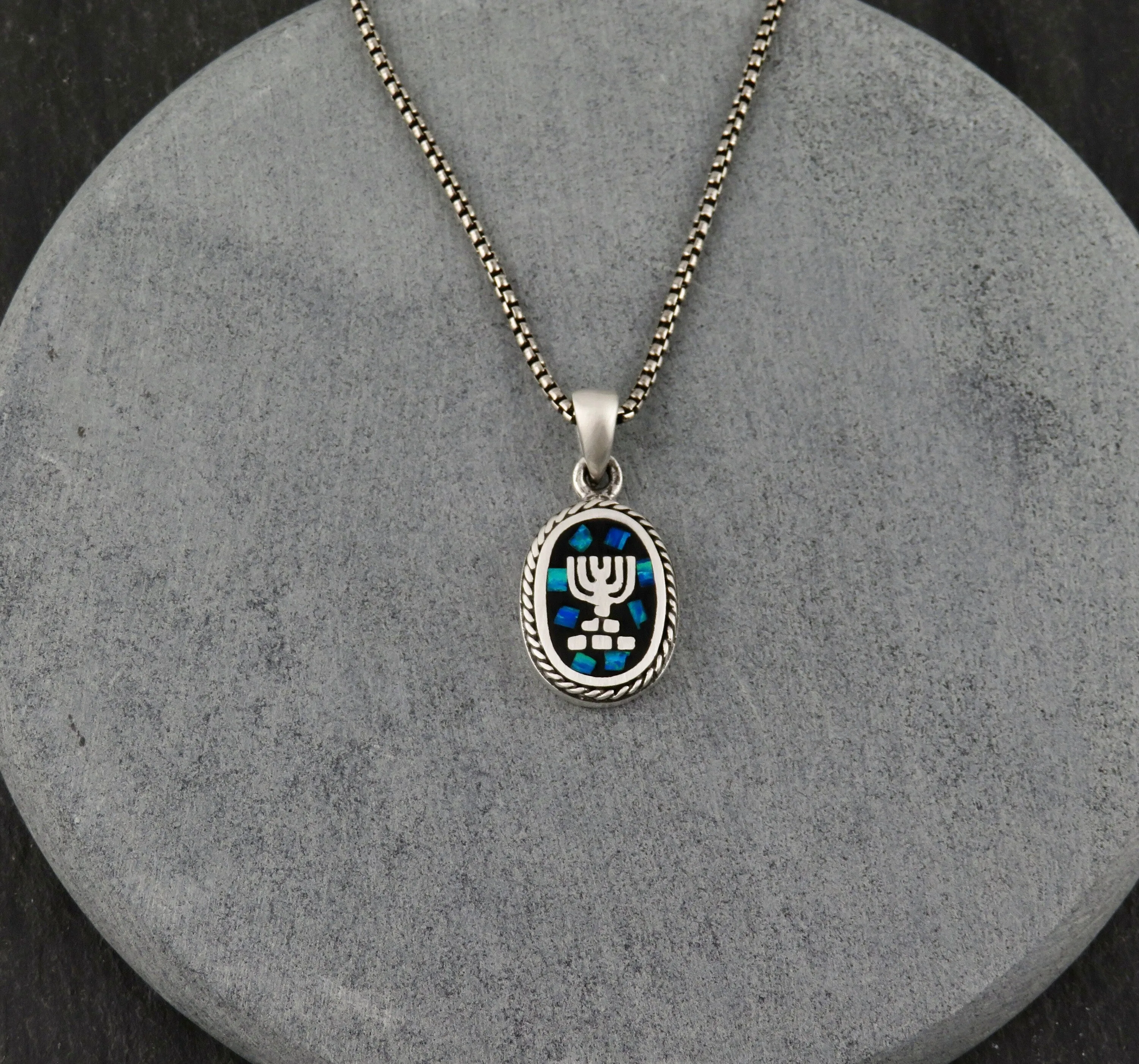 Mosaic Opal Menorah Medallion Necklace
