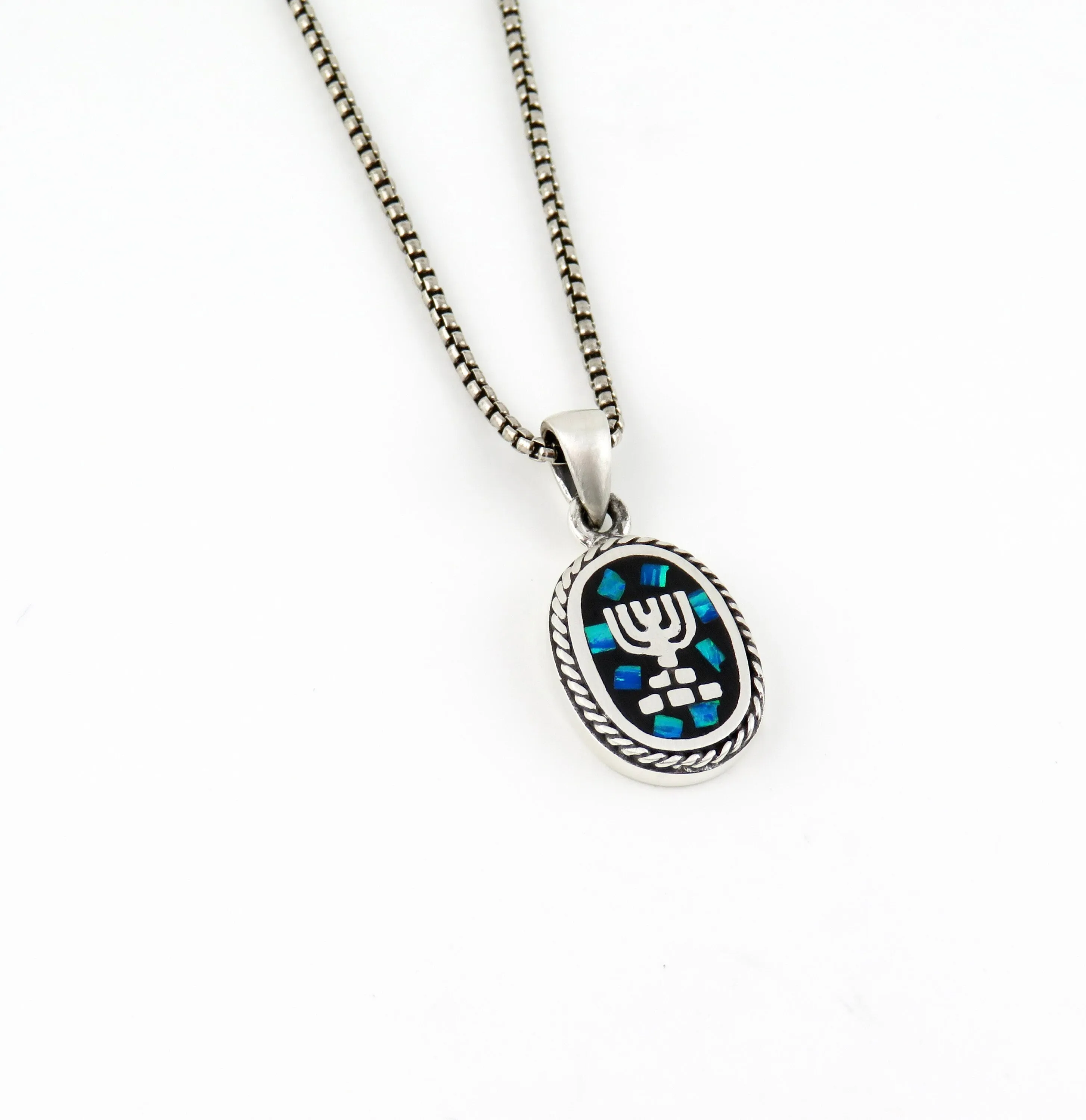 Mosaic Opal Menorah Medallion Necklace