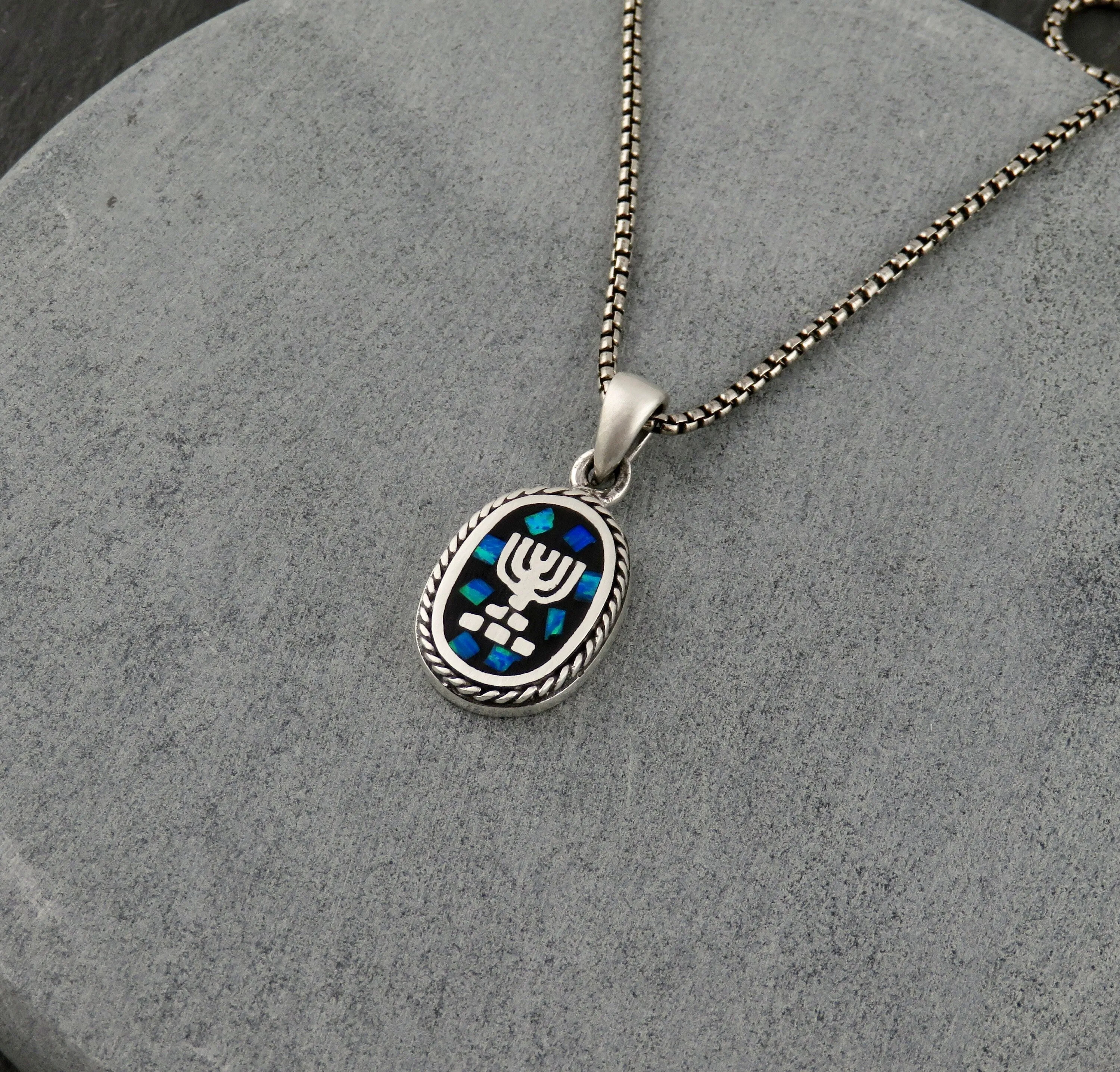 Mosaic Opal Menorah Medallion Necklace