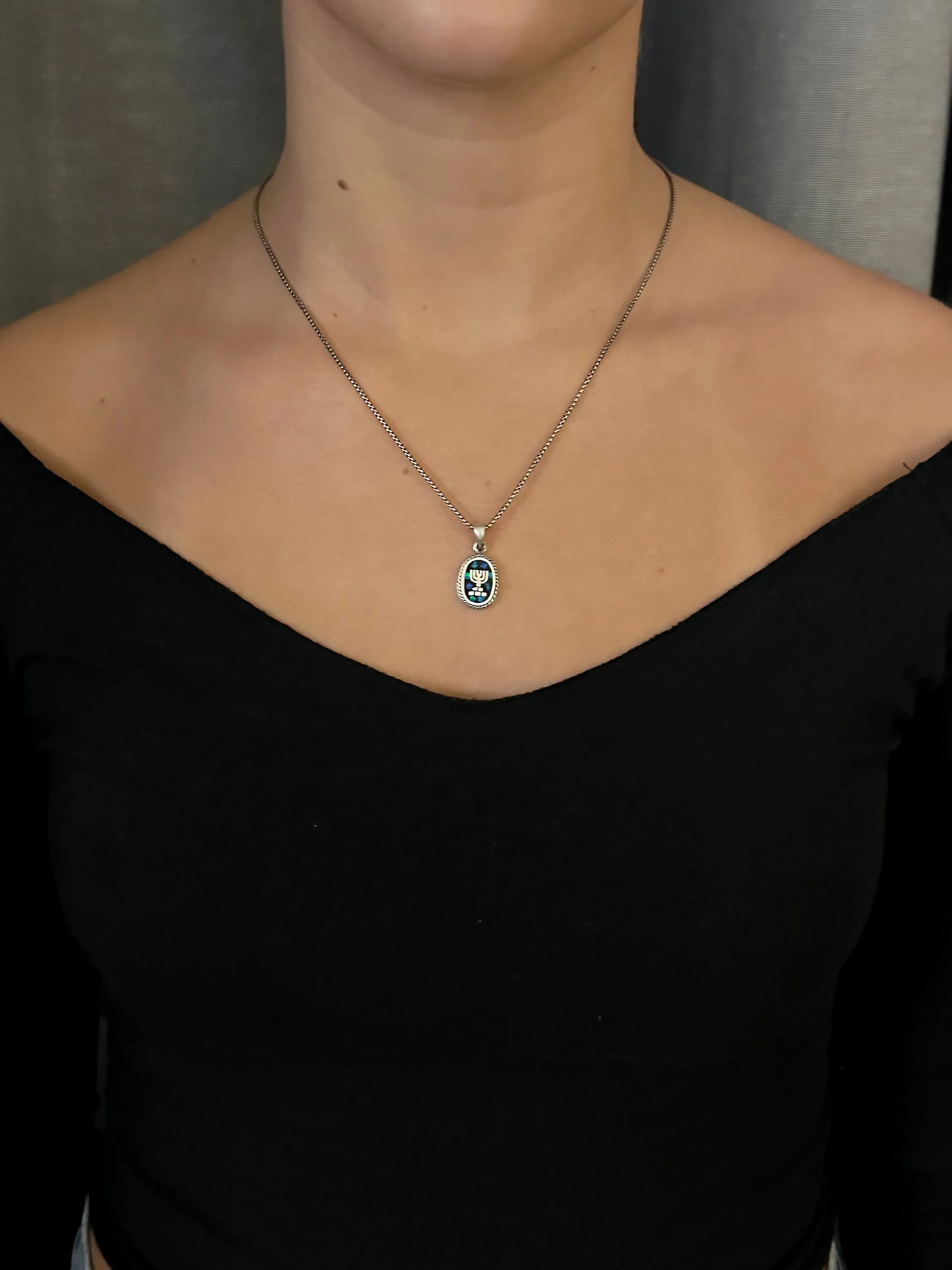 Mosaic Opal Menorah Medallion Necklace