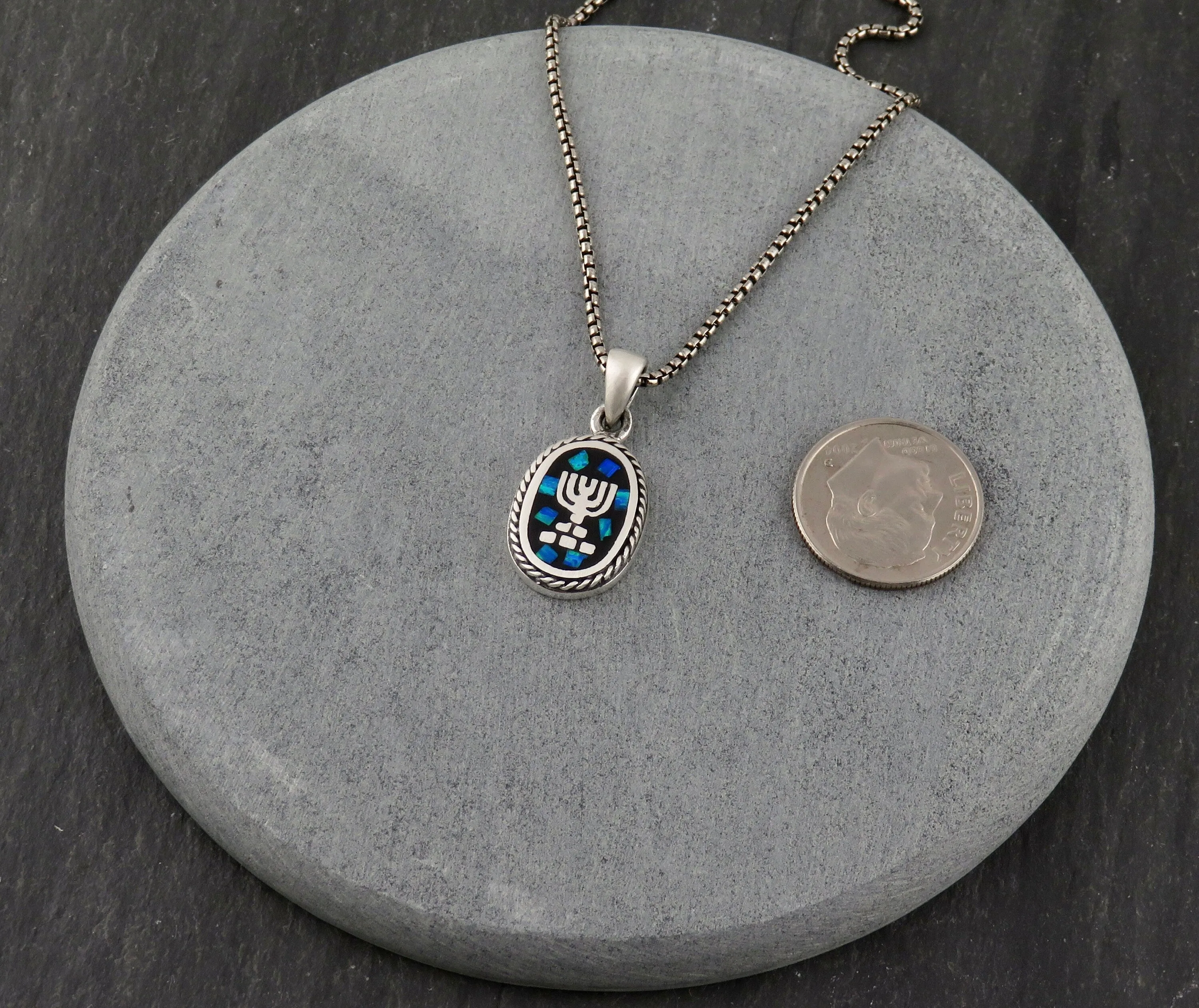 Mosaic Opal Menorah Medallion Necklace
