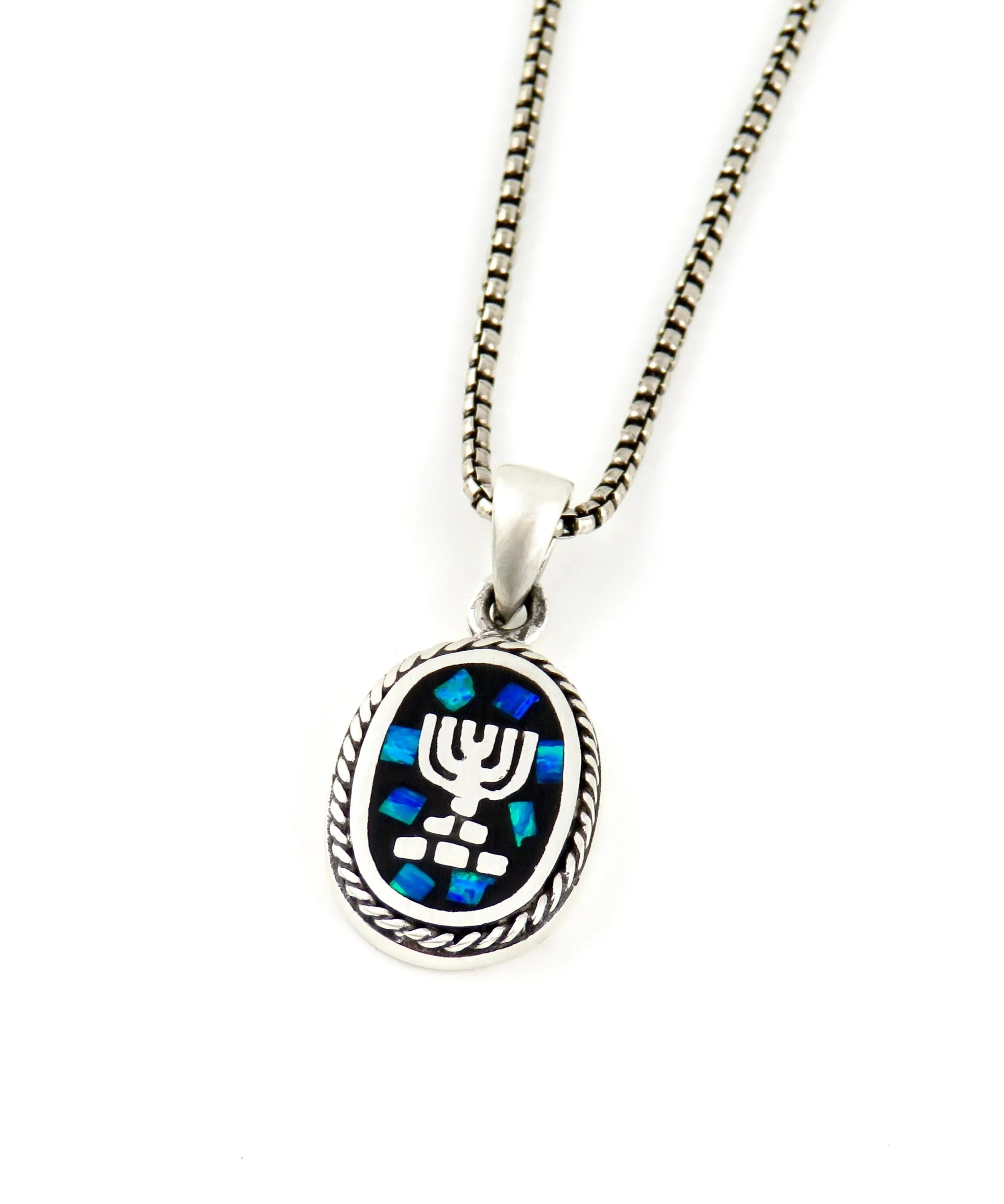 Mosaic Opal Menorah Medallion Necklace