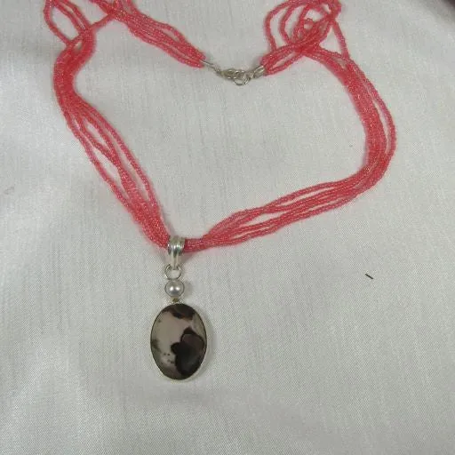 Mullti-strand Necklace with Gemstone Rhyolite Pendant