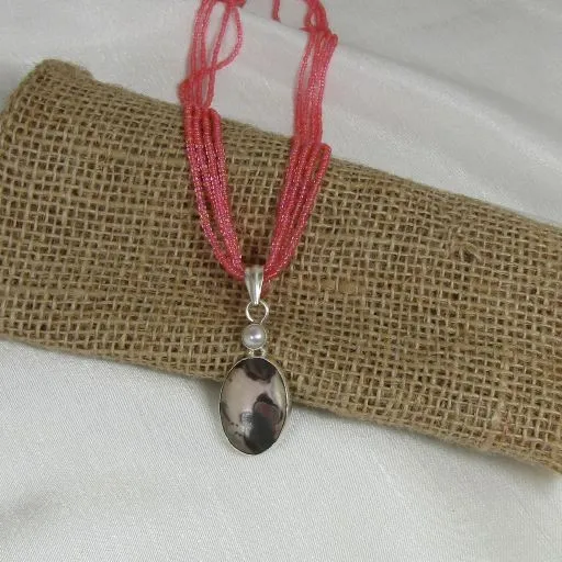Mullti-strand Necklace with Gemstone Rhyolite Pendant