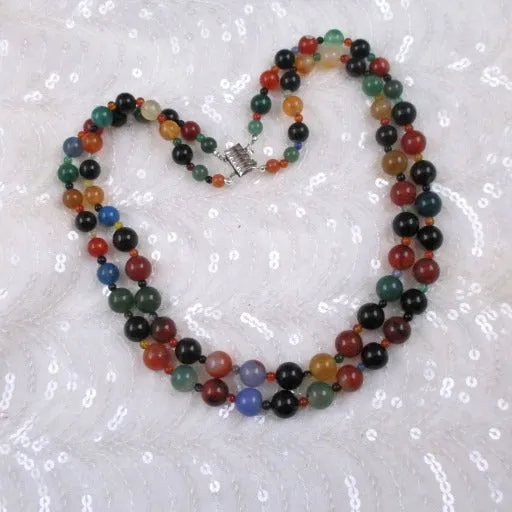 Multi-colored Agate Double Strand Classic Beaded Necklace