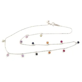 Multicolor Sapphire 18k White Gold Station Chain Necklace Gemstone Jewelry For Her