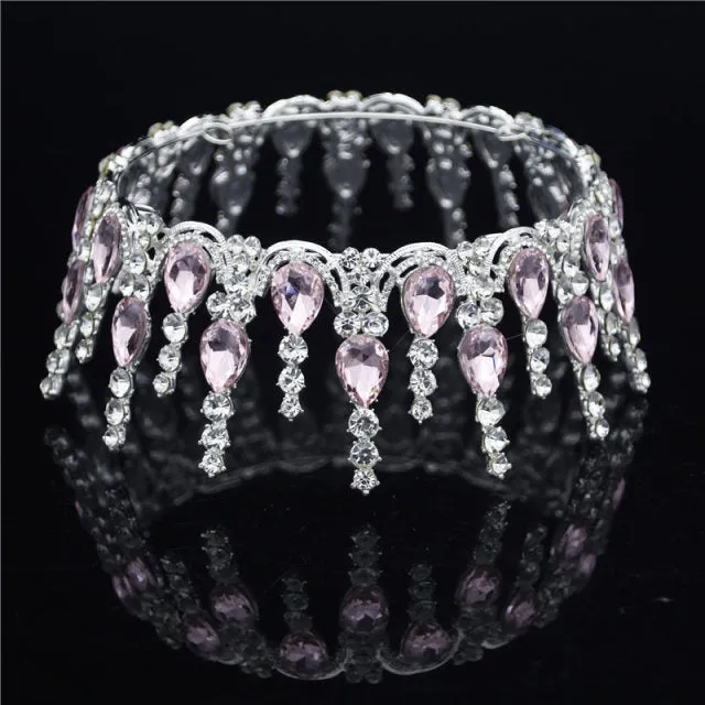 Multicolored Crystal Round  Wedding Pageant Crown  Hair Accessories