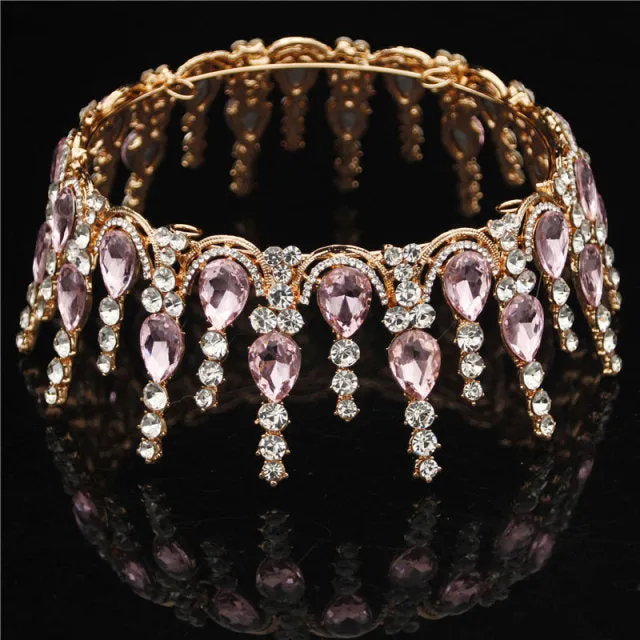 Multicolored Crystal Round  Wedding Pageant Crown  Hair Accessories