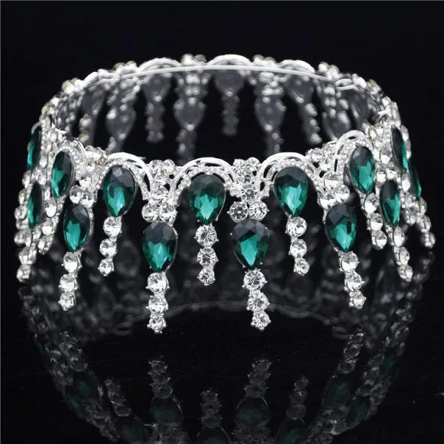 Multicolored Crystal Round  Wedding Pageant Crown  Hair Accessories