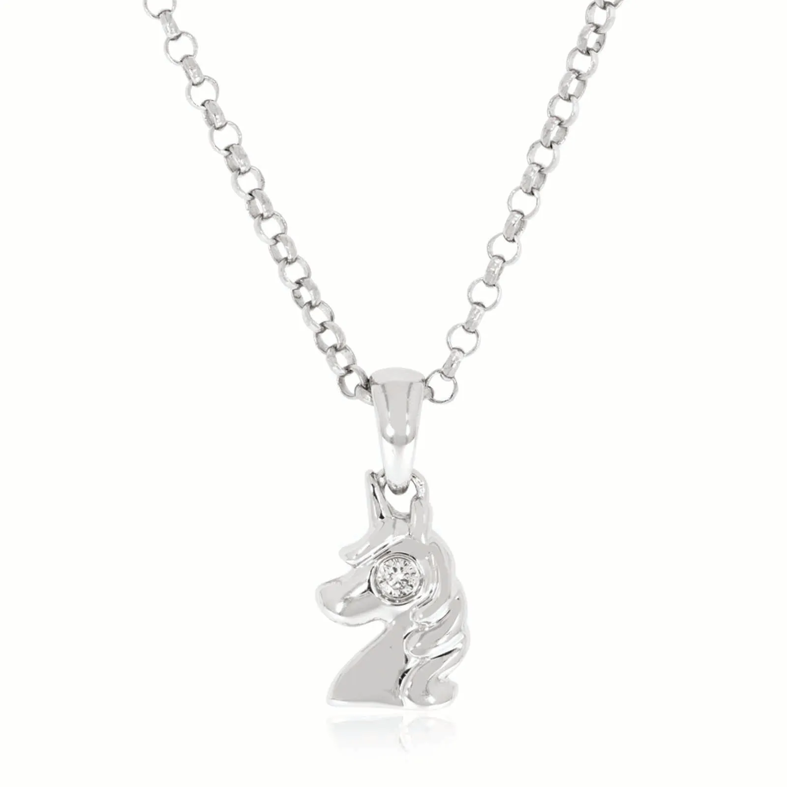 My First Diamond Kids Sterling Silver Round Brilliant Cut Diamond Set Unicorn Necklace