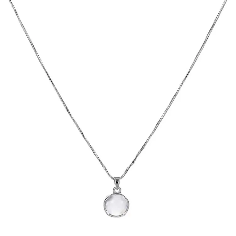 N30 Dainty Round White Gemstone Pendant Necklace