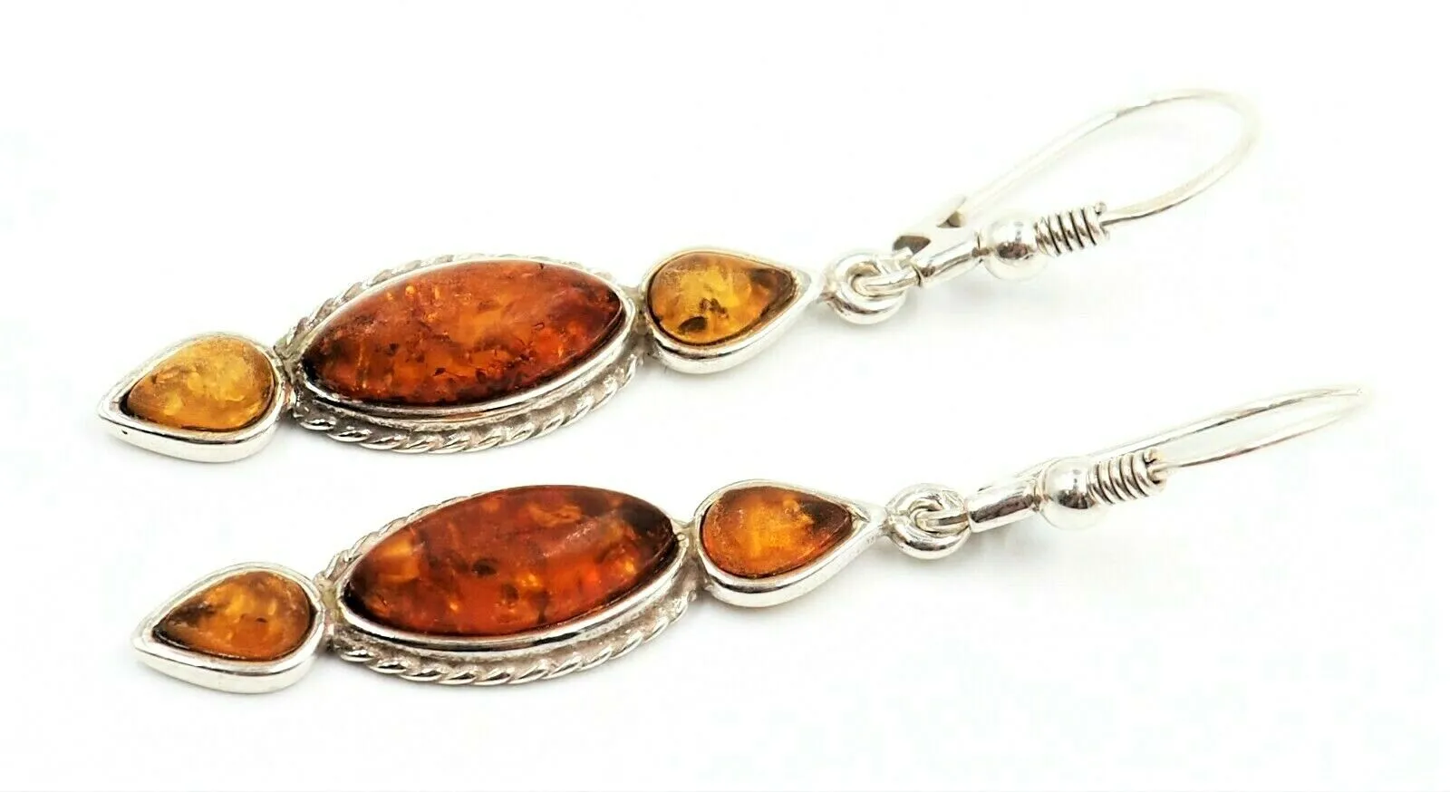 Natural Amber Drop/Dangle Earrings Sterling Silver Pierced Ears Fine Jewellery