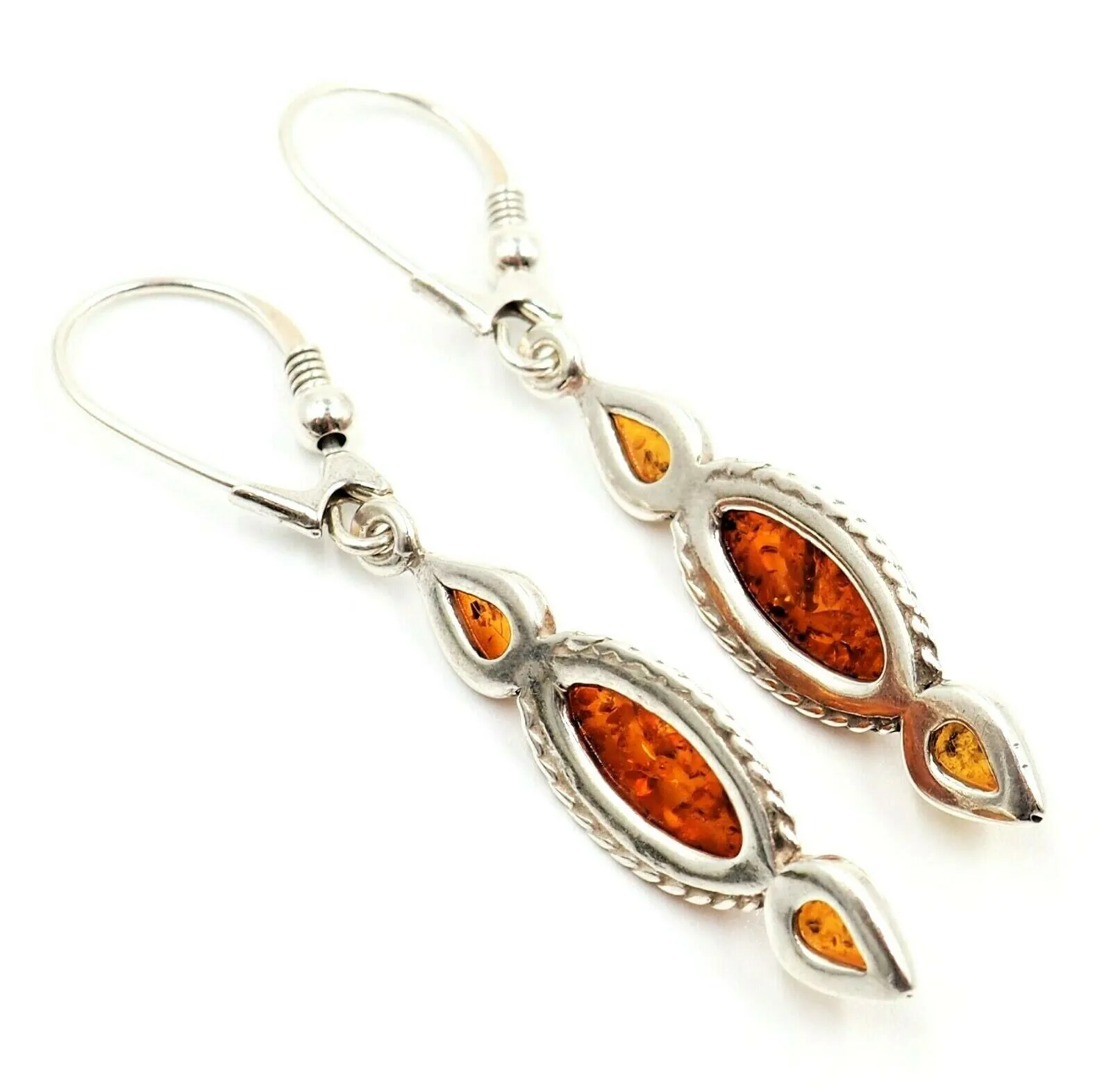 Natural Amber Drop/Dangle Earrings Sterling Silver Pierced Ears Fine Jewellery