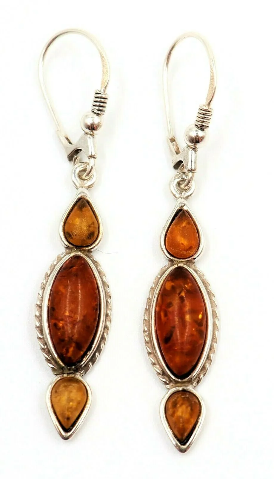 Natural Amber Drop/Dangle Earrings Sterling Silver Pierced Ears Fine Jewellery