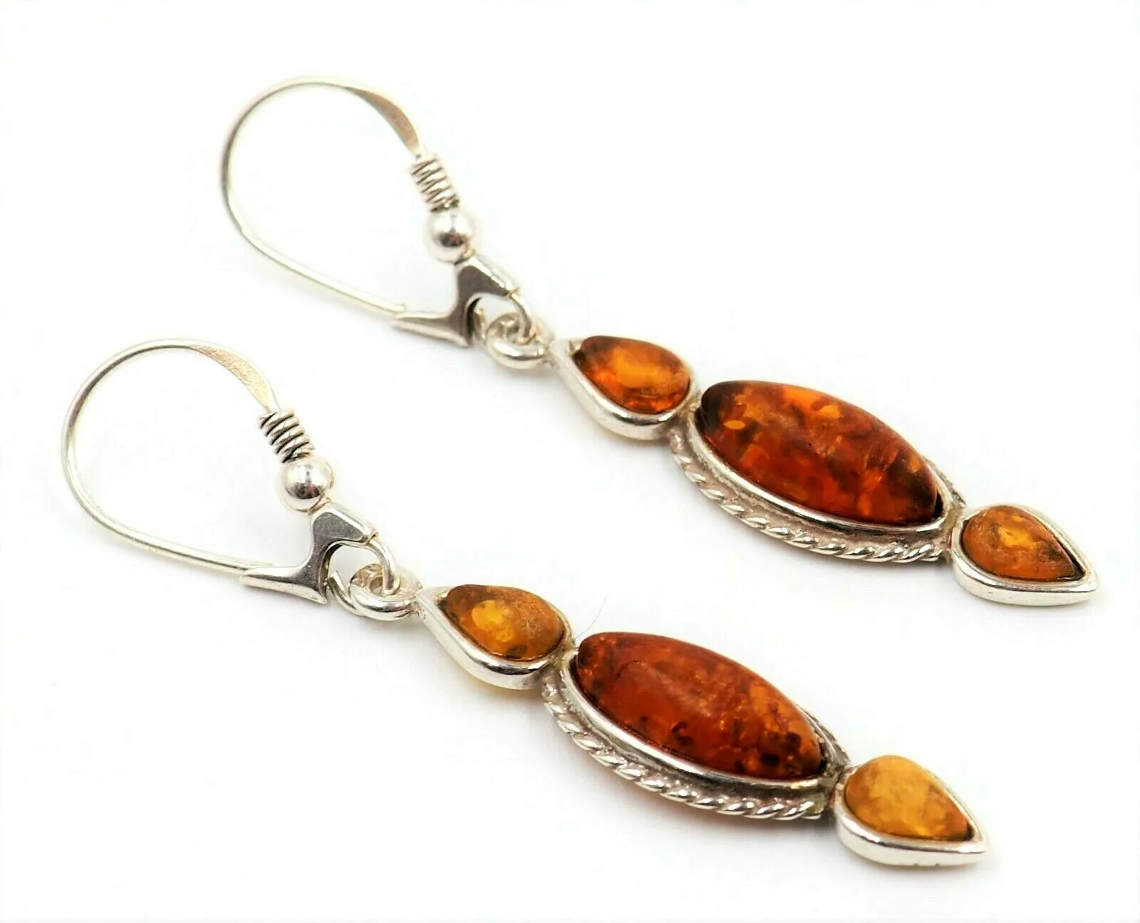 Natural Amber Drop/Dangle Earrings Sterling Silver Pierced Ears Fine Jewellery