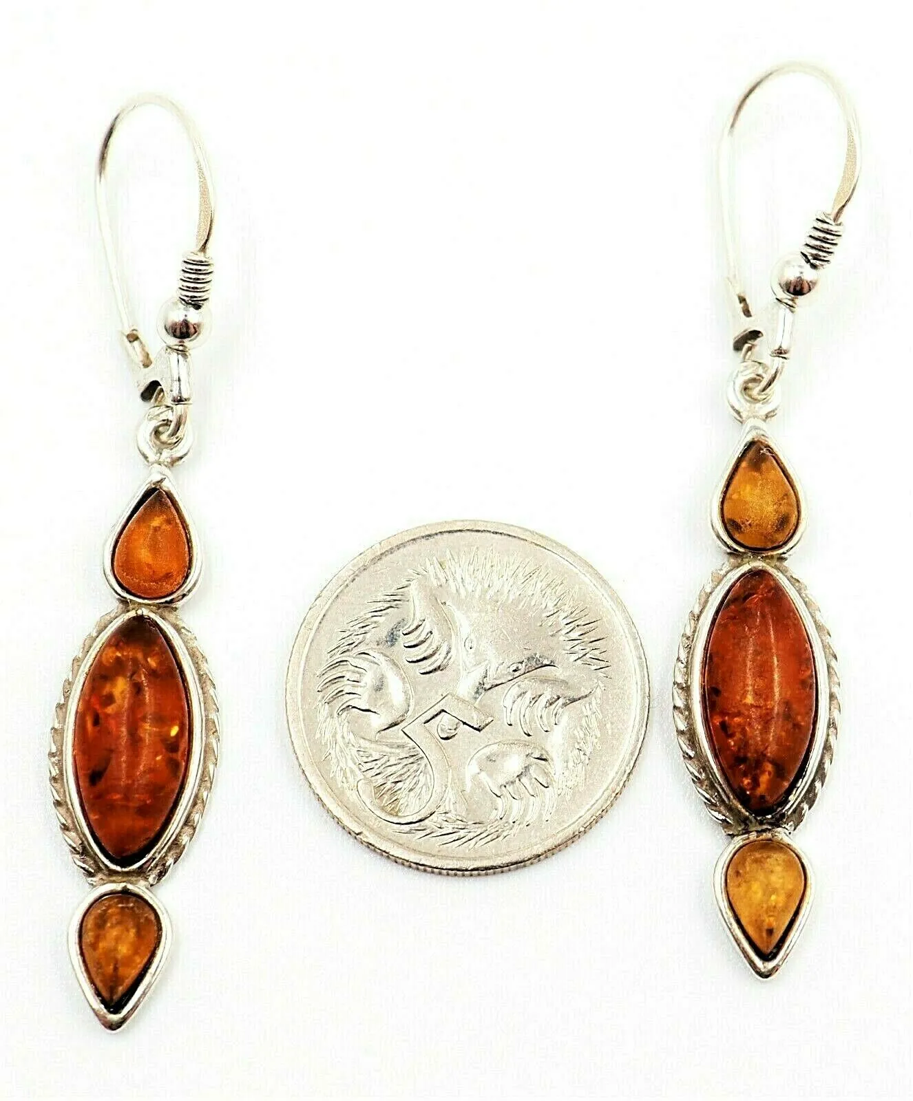 Natural Amber Drop/Dangle Earrings Sterling Silver Pierced Ears Fine Jewellery