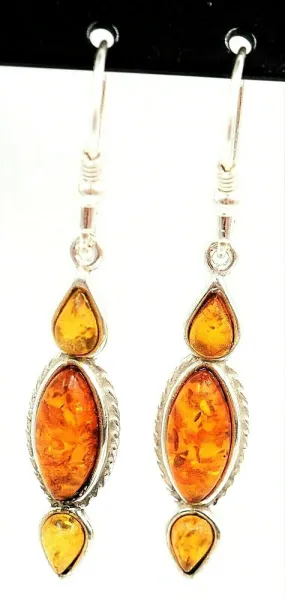 Natural Amber Drop/Dangle Earrings Sterling Silver Pierced Ears Fine Jewellery