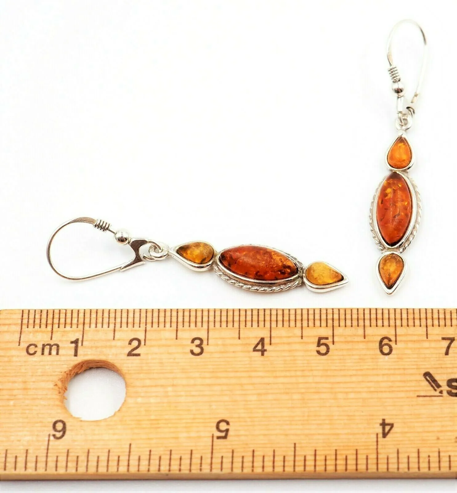 Natural Amber Drop/Dangle Earrings Sterling Silver Pierced Ears Fine Jewellery
