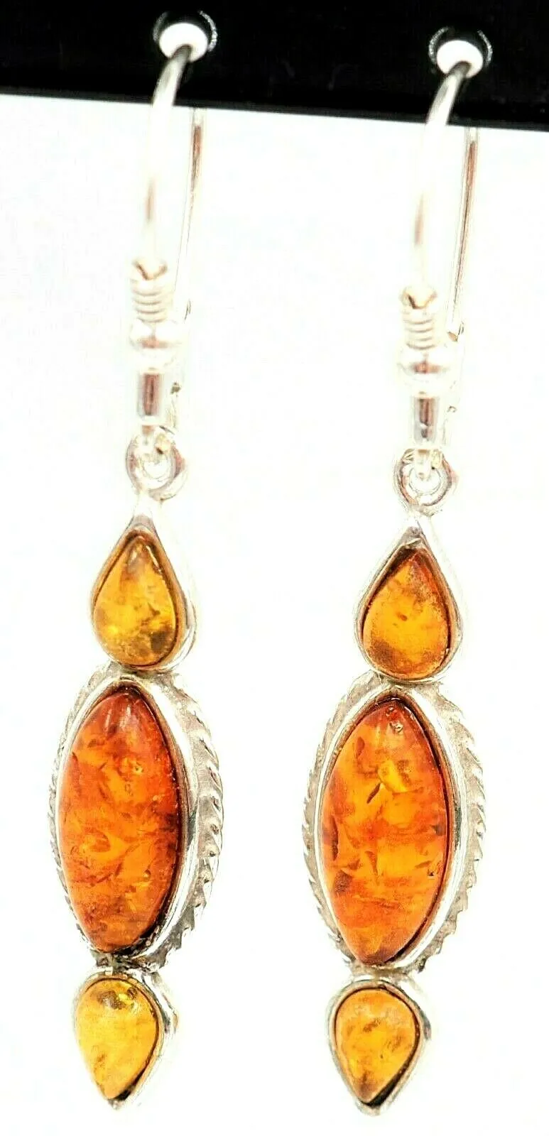 Natural Amber Drop/Dangle Earrings Sterling Silver Pierced Ears Fine Jewellery