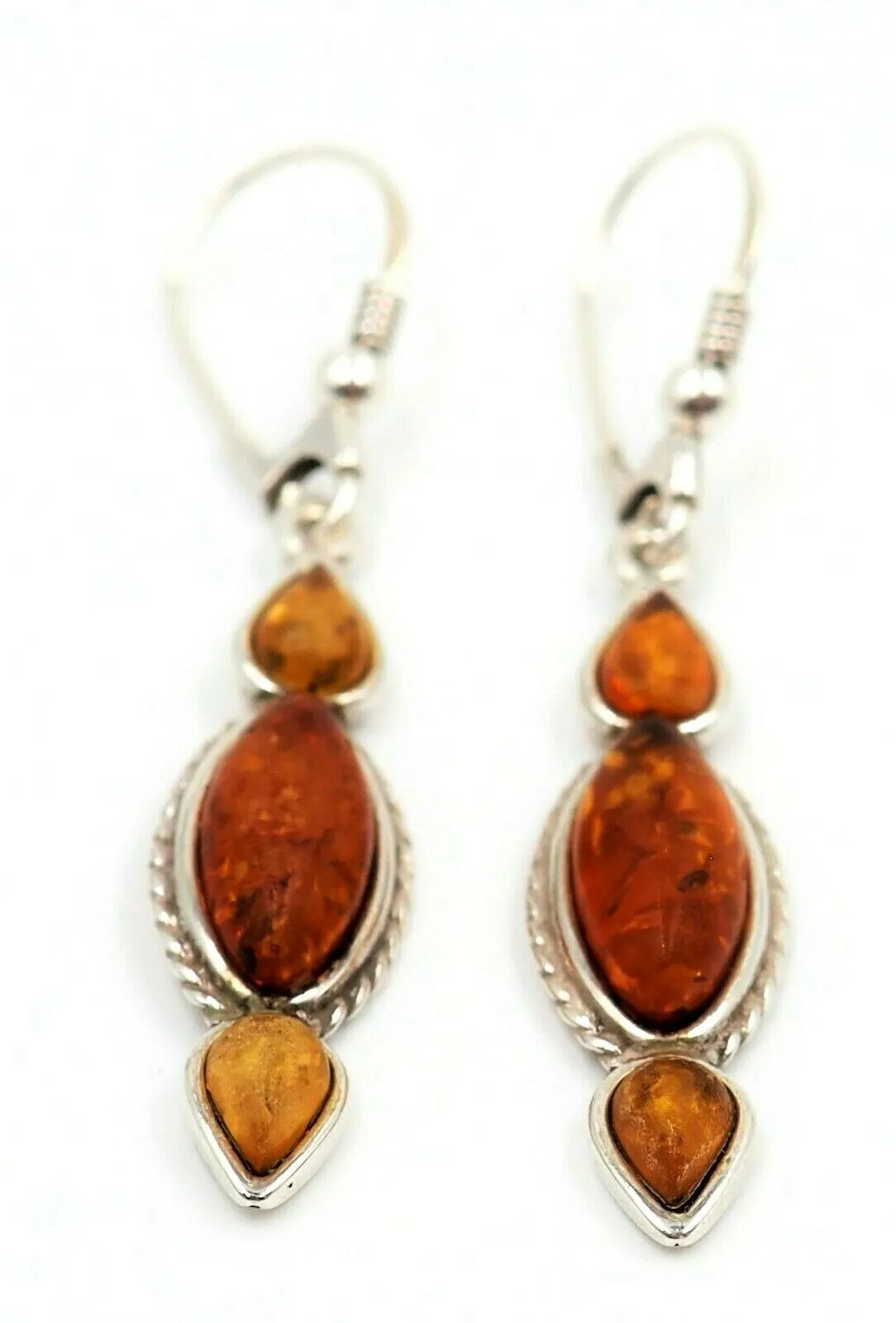 Natural Amber Drop/Dangle Earrings Sterling Silver Pierced Ears Fine Jewellery