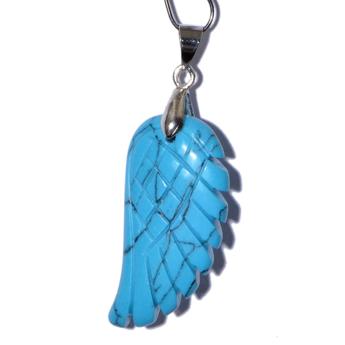 Natural Gemstone Carved Angel Wing Reiki Chakra Healing Necklace Pendant