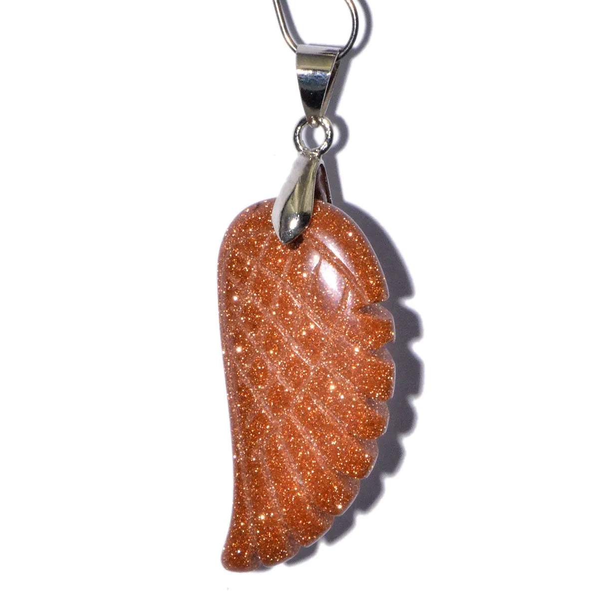 Natural Gemstone Carved Angel Wing Reiki Chakra Healing Necklace Pendant