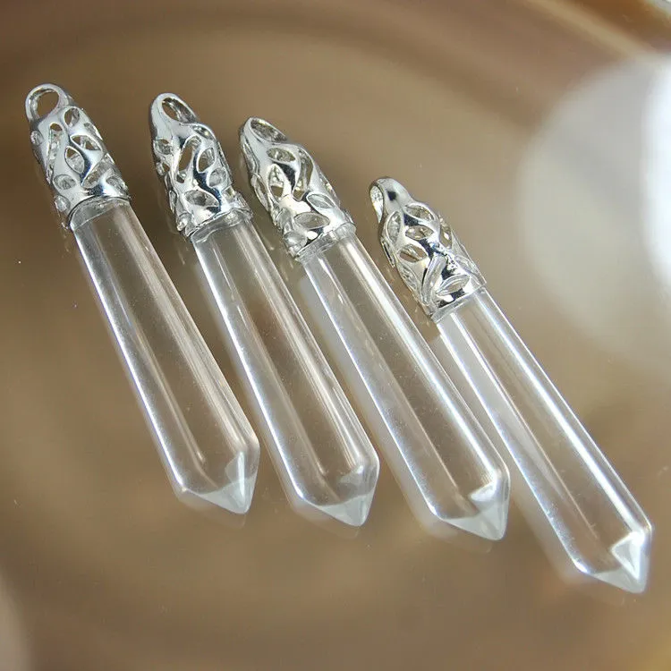 Natural Gemstones Long Hexagonal Pointed Reiki Chakra Healing Silver Plated Pendant