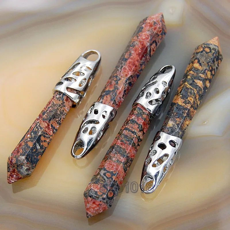 Natural Gemstones Long Hexagonal Pointed Reiki Chakra Healing Silver Plated Pendant