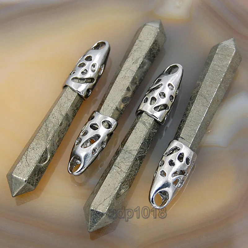 Natural Gemstones Long Hexagonal Pointed Reiki Chakra Healing Silver Plated Pendant